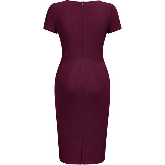 Women's Burgundy Keyhole Neck Sheath Dress Elegant Party Workwear Large - Picture 3 of 6